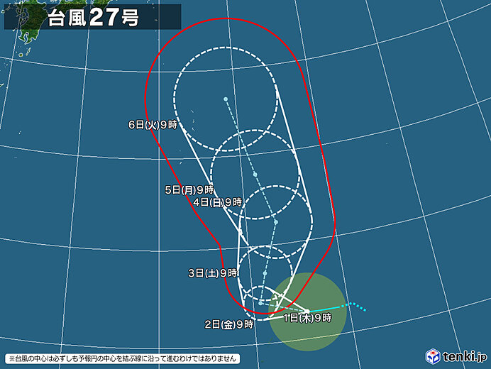 台風27号(2026年) / 最新位置・進路予想 - 日本気象協会 tenki.jp