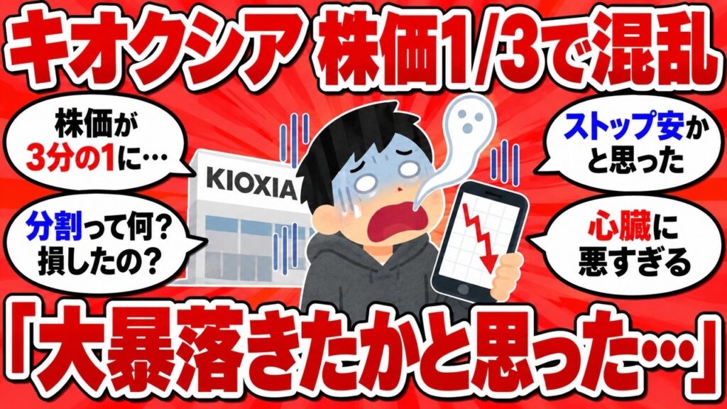 キオクシアが株式分割で株価3分の1に、暴落と勘違いした民が大混乱するwww【2chまとめ】