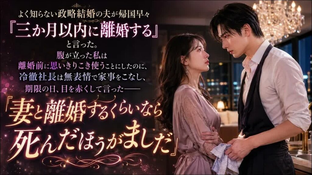 よく知らない政略結婚の夫が帰国早々「三か月で離婚する」と宣言。腹が立った私は離婚前に冷徹社長をこき使ったのに、期限の日、彼は目を赤くして「妻と離婚するくらいなら死んだほうがましだ」と縋って