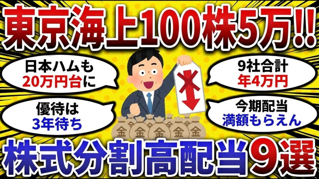 【2ch お金スレ 】東京海上が100株5万円台に!!10/1の株式分割で手が届いた有名高配当株9社を全部晒してく【 2ch 有益スレ 】