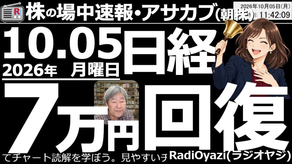【朝株！(投資情報)】日経平均は７万円回復！週末のアメリカ雇用統計が予想外に悪かったことで金利が下がり、AI関連株が堅調に推移してナスダックが上昇し、日経高に。短期的には72,000円がありえる動き。