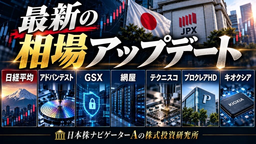 日経平均、アドバンテスト、GSX、網屋、テクニスコ、プロクレアHD、キオクシア