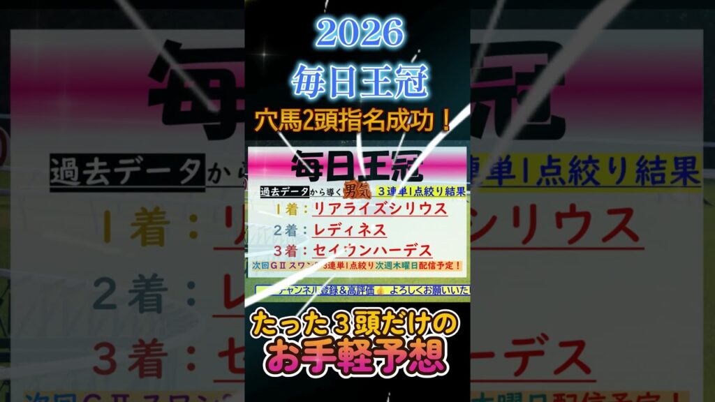 【予想結果】穴馬ピタリ◯レディネス▲セイウンハーデス！！【男気1点】毎日王冠2026～究極3連単1点絞り理論 #競馬 #競馬予想 #毎日王冠 #毎日王冠2026 #毎日王冠予想 #shorts