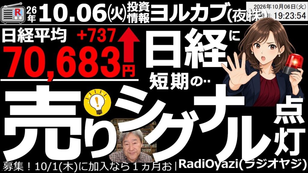 【ヨル株!(投資情報)】日経平均は今日も続伸。ただ、先物が、71,200円付近まで上昇したところで、25MAからの価格乖離が5,000円を超え、短期的な過熱感が強くなっている。利確の売りに注意が必要。 【ヨル株!(投資情報)】日経平均は今日も続伸。ただ、先物が、71,200円付近まで上昇したところで、25MAからの価格乖離が5,000円を超え、短期的な過熱感が強くなっている。利確の売りに注意が必要。