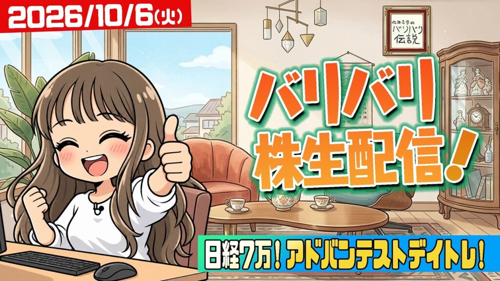 【日経平均7万円!】新たなる相棒・アドバンテストでデイトレ!【バリバリ株生配信!2026/10/6】 【日経平均7万円!】新たなる相棒・アドバンテストでデイトレ!【バリバリ株生配信!2026/10/6】