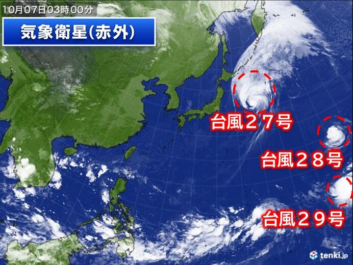 台風27号が北上　東北太平洋側と関東は引き続き高波に警戒　28号・29号は西進中