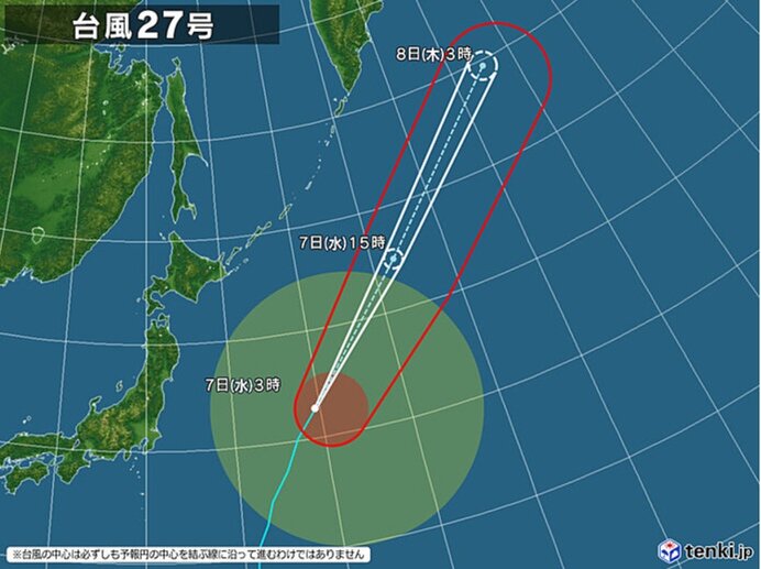 台風27号　日本の東を北よりに　太平洋沿岸は波の高い状態続く
