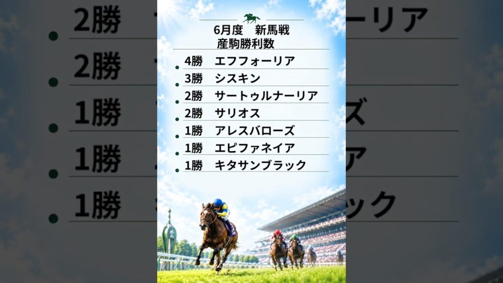 6月度　新馬戦　産駒勝利数　#種牡馬　#新種牡馬