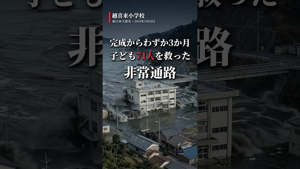 完成からわずか3か月で子ども71人を救った通路【東日本大震災】 #越喜来小学校 #大船渡 #岩手県 #津波 #防災 #非常通路 #311 #建築 #土木 #不思議な建築事典 #shorts