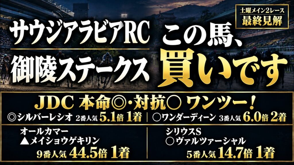 【サウジアラビアRC・御陵S2026】土曜メイン2レース競馬予想！【最終見解｜競馬予想】