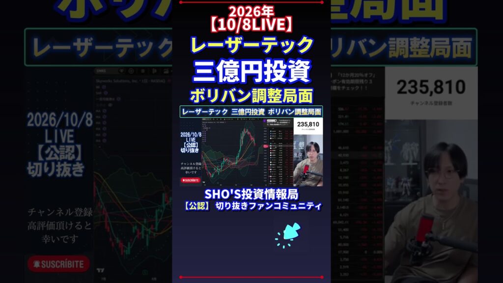 【10/8LIVE】レーザーテック 三億円投資 ボリバン調整局面 #日経平均株価 #投資