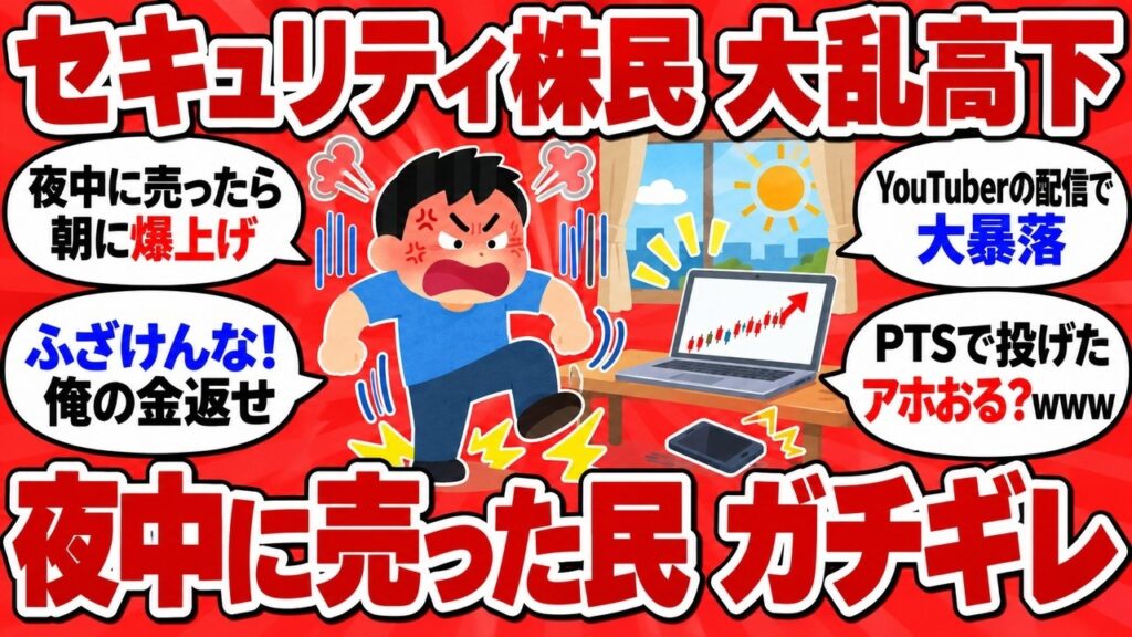 セキュリティ株が夜間取引で急落、夜中に売った民が翌朝4000円の急反発を見てガチギレするwww【2chまとめ】