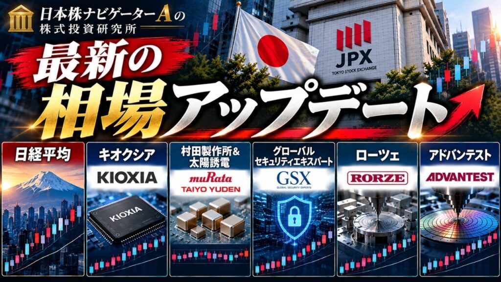 日経平均、キオクシア、村田製作所＆太陽誘電、グローバルセキュリティエキスパート、ローツェ、アドバンテスト