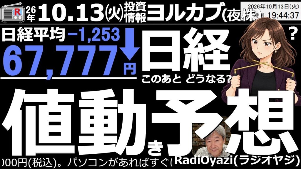 【ヨル株！(投資情報)】日経平均は７が揃うラッキーな？終値となったが、チャートはパラボリックが陰転。これから20営業日程度、売り優勢の相場が続く可能性がある。今日はメモリの競争激化でAI株が売られた。