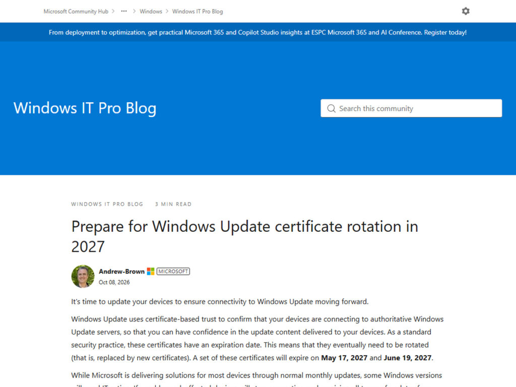 Windows Updateが使えなくなる場合も。2027年に証明書が期限切れ - PC Watch