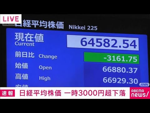 日経平均 下げ幅一時3000円超　米の金利上昇懸念でAI・半導体関連株に売り(2026年10月15日)