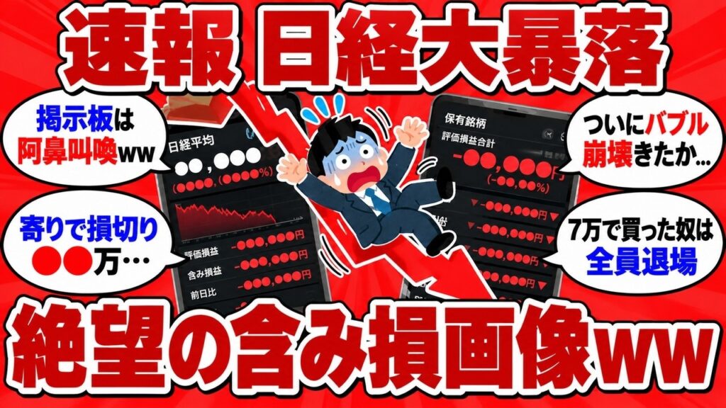 【速報】米国の物価ショックで日経平均が3318円の大暴落、逃げ遅れた株民の含み損画像が絶望的すぎたwww【2chまとめ】
