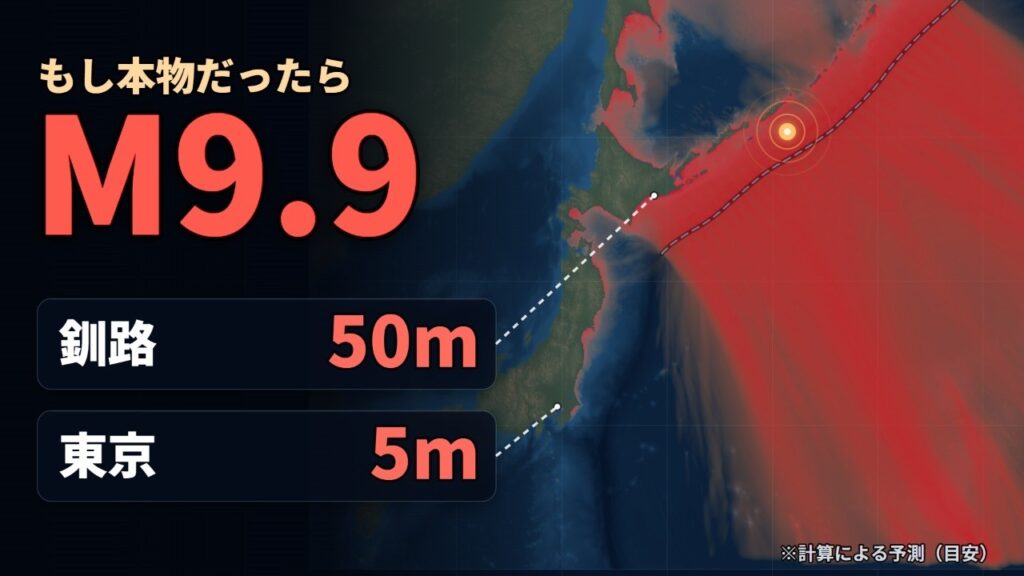 M9.9の速報が本物だったら…釧路に50m、東京湾に5m。日本中の津波を計算