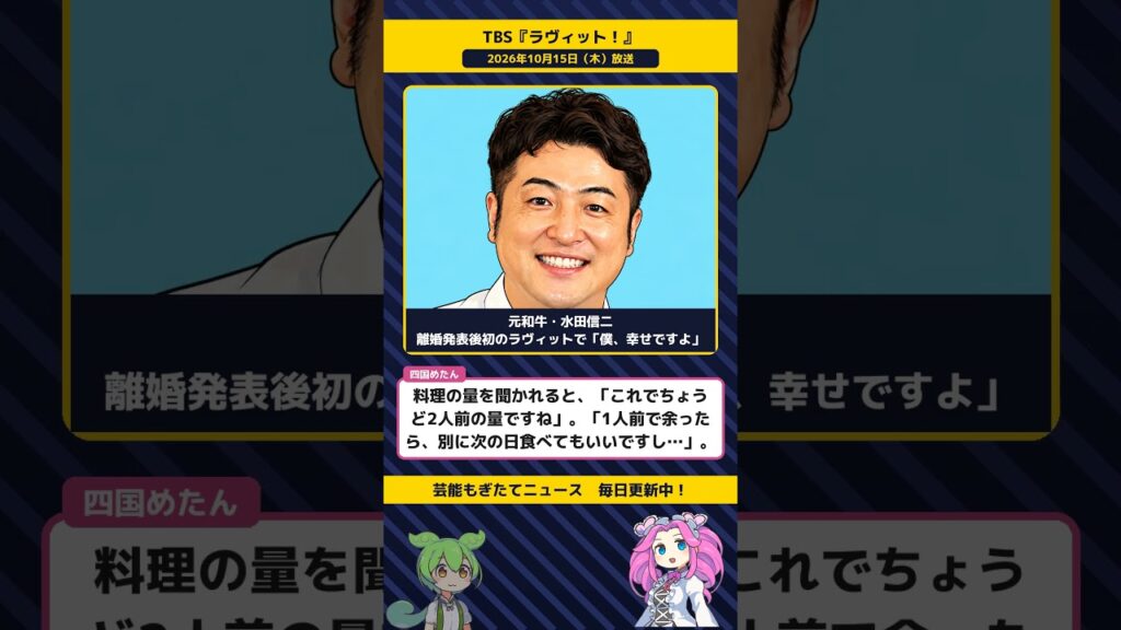 元和牛・水田信二、離婚発表後初のラヴィットで「僕、幸せですよ」【TBS『ラヴィット！』 10/15】 #Shorts