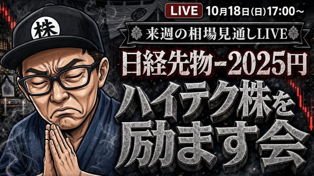 【2026/10/18(日)17:00～】日経先物-2025円!!ハイテク株を励ます会 来週の相場見通しLIVE