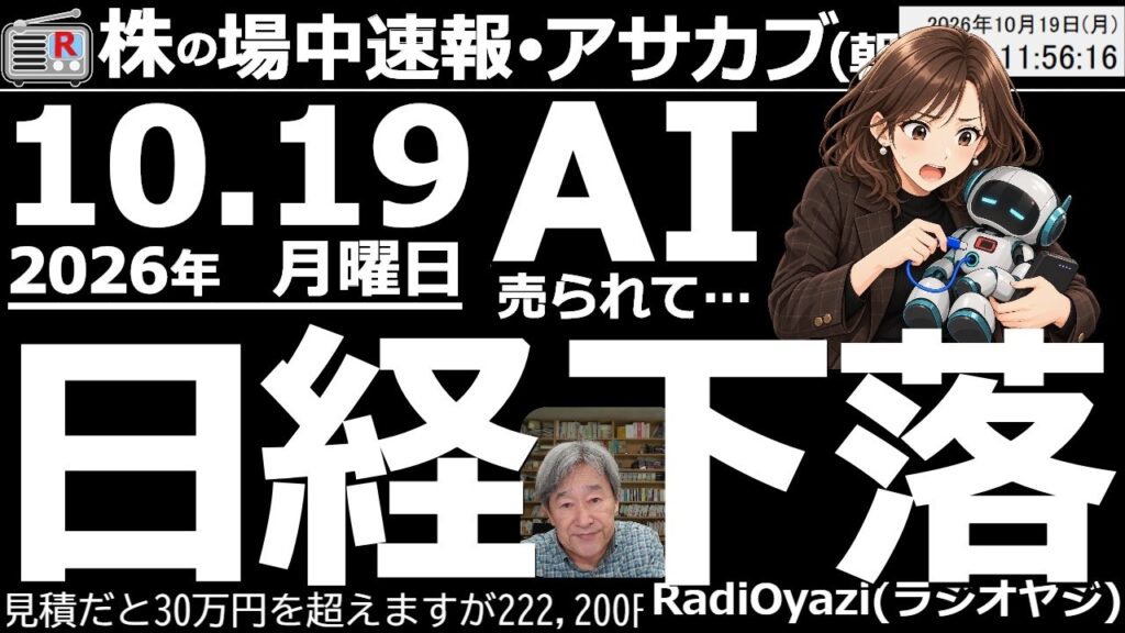 【朝株！(投資情報)】日経平均は週末に先物が63,600円付近まで下げたが、そこからは1,000円近く反発して前引けた。ただ、動画中でお話ししているように、様々な要素が下落を暗示しており、警戒が必要。