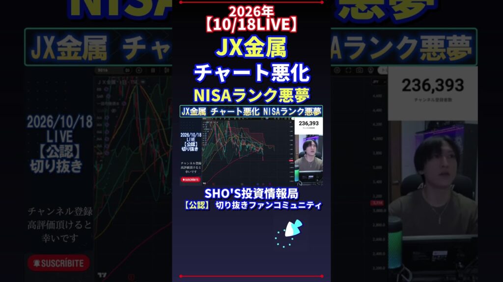 【10/18LIVE】JX金属 チャート悪化 NISAランク悪夢 #日経平均株価 #投資