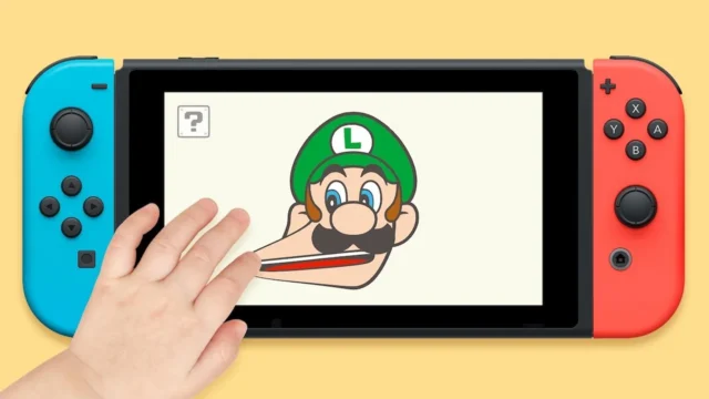 Nintendo Switch版「かおルイージ」でルイージのかおを触る手