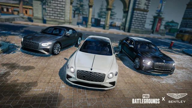 PUBGとベントレーのコラボ スペシャル車両スキン3種が並ぶ画面