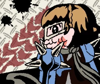 可哀想に！先生描き起こしの、仮面と棘付き衣装のキャラのイラスト