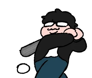 バットを構える黒髪で眼鏡のキャラクターのイラスト
