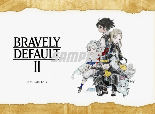 『ブレイブリーデフォルト II』2L判ブロマイドのサンプル。ロゴとキャラクターのイラスト