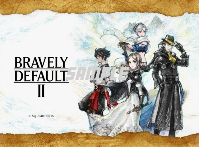 『ブレイブリーデフォルト II』2L判ブロマイドのサンプル。4人のキャラクター