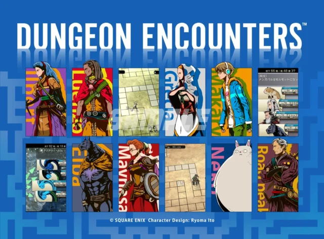 『ダンジョンエンカウンターズ』のキャラクターとマップ画面が並ぶブロマイド絵柄