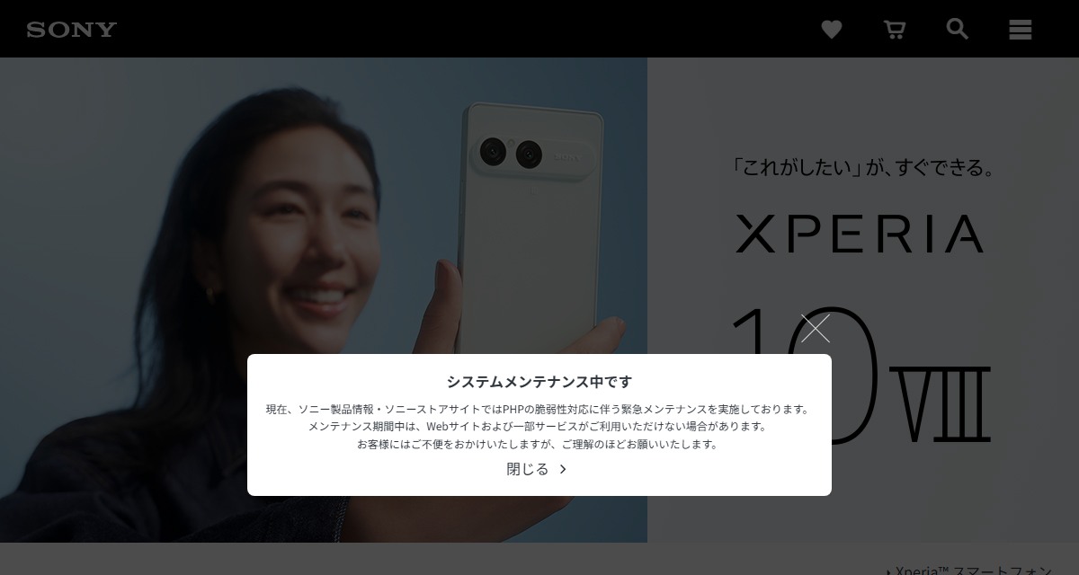 ソニーストア システムメンテナンス