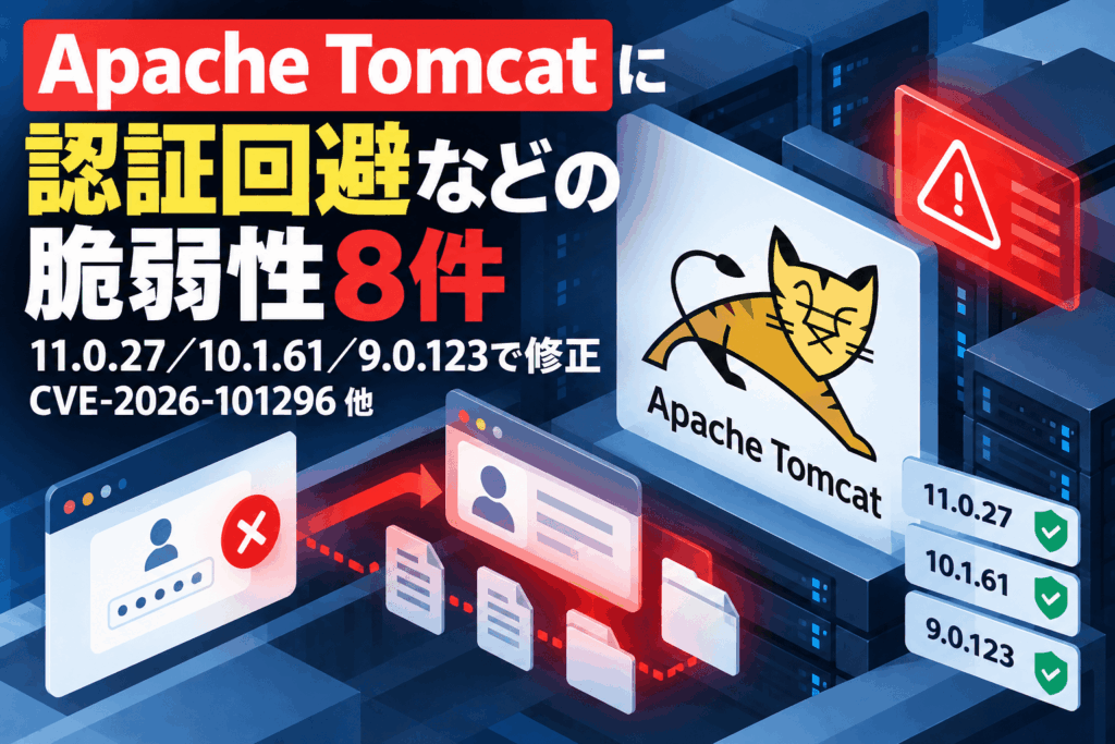 Apache Tomcatに認証回避・他ユーザーの情報露出につながる脆弱性8件　11.0.27／10.1.61／9.0.123で修正-CVE-2026-101296 他