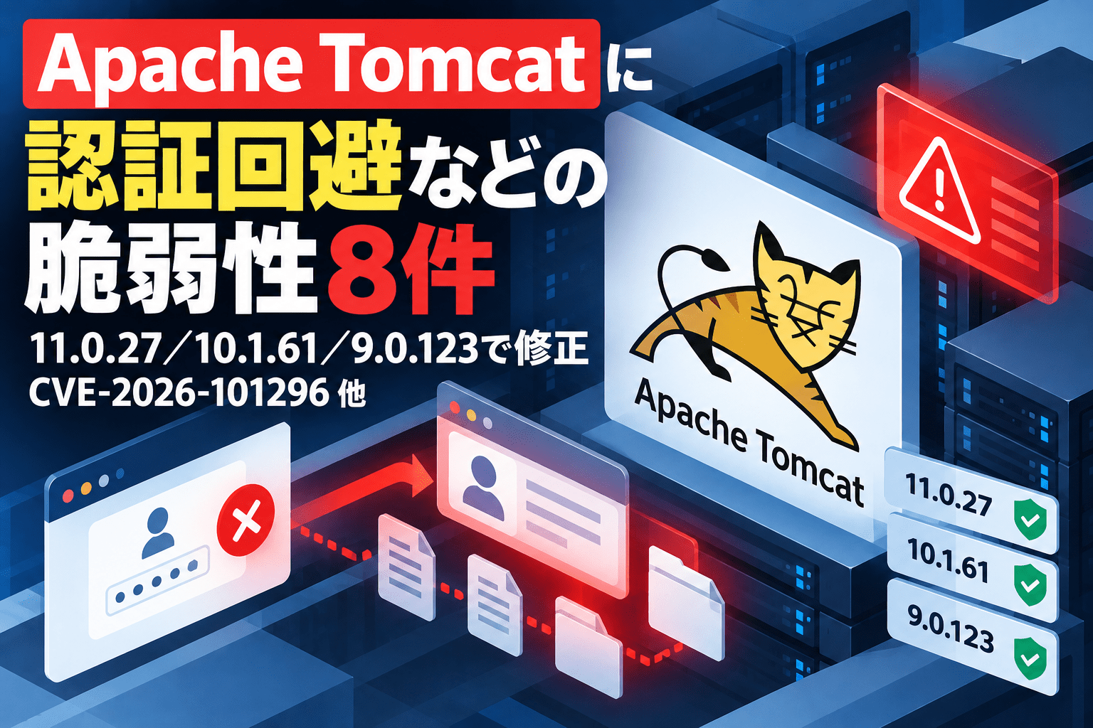 Apache Tomcatに認証回避・他ユーザーの情報露出につながる脆弱性8件　11.0.27／10.1.61／9.0.123で修正-CVE-2026-101296 他