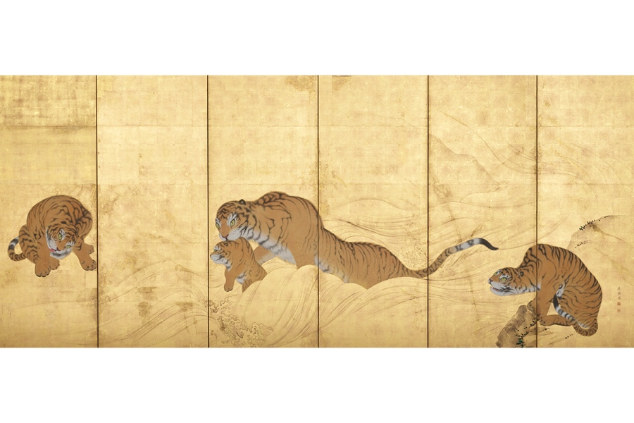 円山応挙《虎の子渡し 図屛風》1781–1782 年 大英博物館蔵 （C）The Trustees of the British Museum
