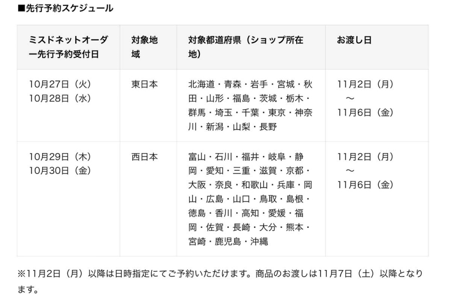 「地域別先行予約」スケジュールの詳細