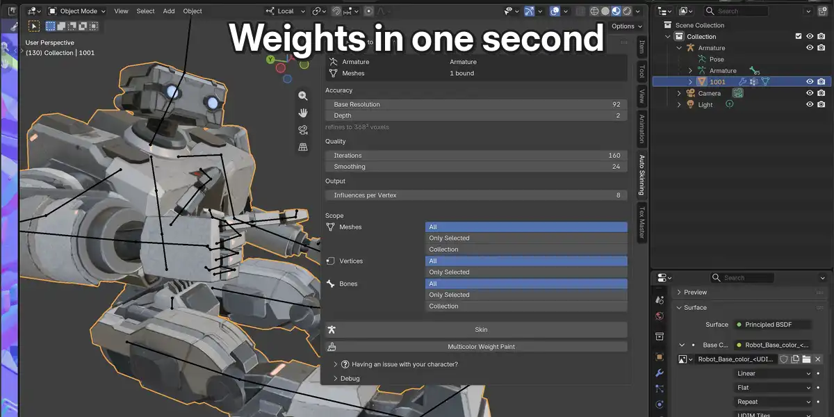 ロボットのキャラクターのバインド画面